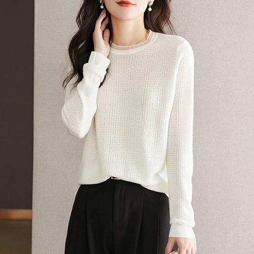 2023春装新款紫色蕾丝针织打底衫女长袖薄款气质内搭毛衣上衣 商品图2