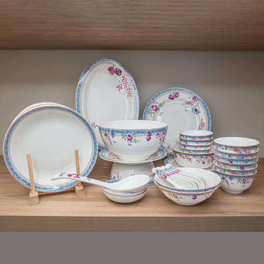 【清仓特惠3折，仅1套全新，无货退款】隆达唐山骨瓷芳华6人用13头下午茶具//10人用40头中式餐具乔迁送礼  商品图0