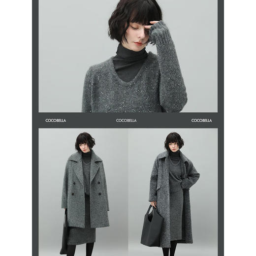 COCOBELLA蓬松软糯大V领细闪亮片毛衣优雅静奢风保暖针织衫MZ572 商品图3