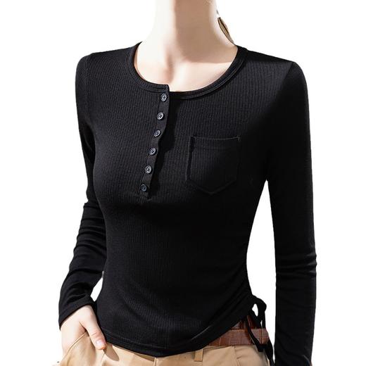 薄款打底衫女，新款欧货女装纯色圆领长袖t恤收腰内搭抽绳上衣SG-DY331997 商品图4