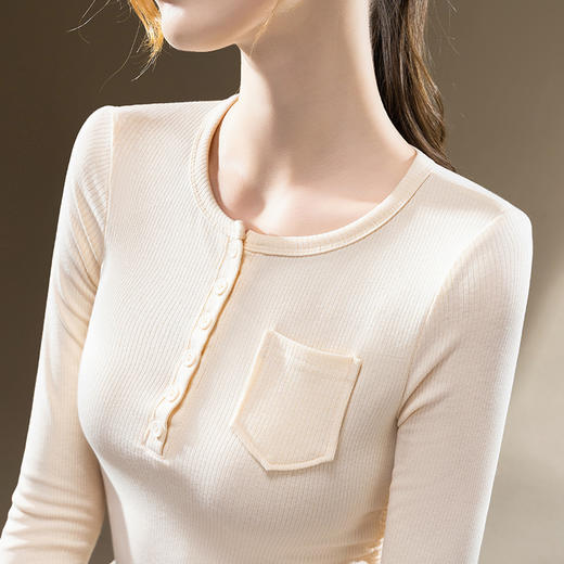 薄款打底衫女，新款欧货女装纯色圆领长袖t恤收腰内搭抽绳上衣SG-DY331997 商品图2