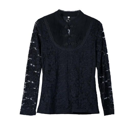 DD-蕾丝打底衫女2023冬季新款唐装立领黑色洋气秋冬加绒保暖内搭上衣 商品图4