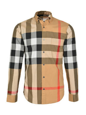 【预定款】Burberry 博柏利 男士大格纹图案经典设计弹力中央开合棉府绸弹棉长袖衬衣 8010213