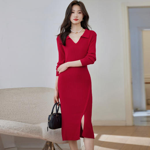 CC-22-8249小香风polo领针织连衣裙女装秋季2023新款法式修身内搭显瘦长裙子 商品图2