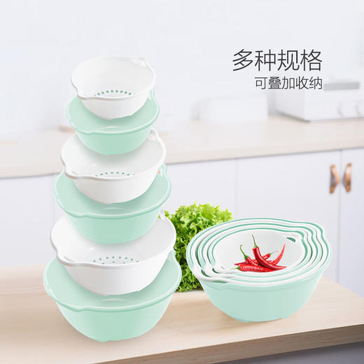 日本进口Fudogiken塑料沥水篮厨房洗菜篮6件套 商品图1