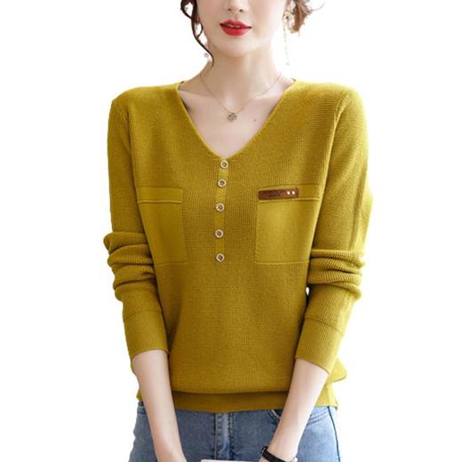 2023秋新V领针织衫女长袖款洋气别致长袖上衣打底衫 商品图4