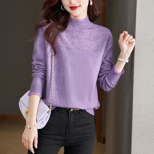 2023春秋薄款女蕾丝花边领套头针织内搭打底衫 商品图1