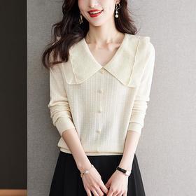 羊毛混纺杏色针织衫女装长袖新款娃娃领软糯亲肤打底衫上衣