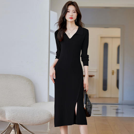 CC-22-8249小香风polo领针织连衣裙女装秋季2023新款法式修身内搭显瘦长裙子 商品图3