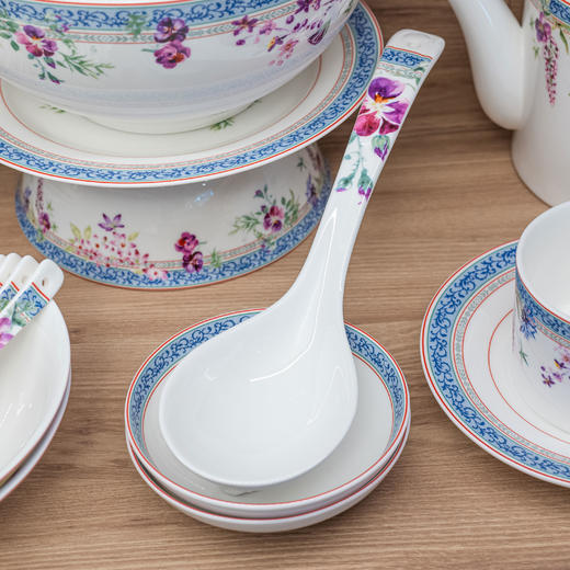 【清仓特惠3折，仅1套全新，无货退款】隆达唐山骨瓷芳华6人用13头下午茶具//10人用40头中式餐具乔迁送礼  商品图3