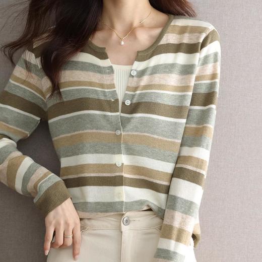 2023新款女长袖彩色针织条纹开衫 商品图2