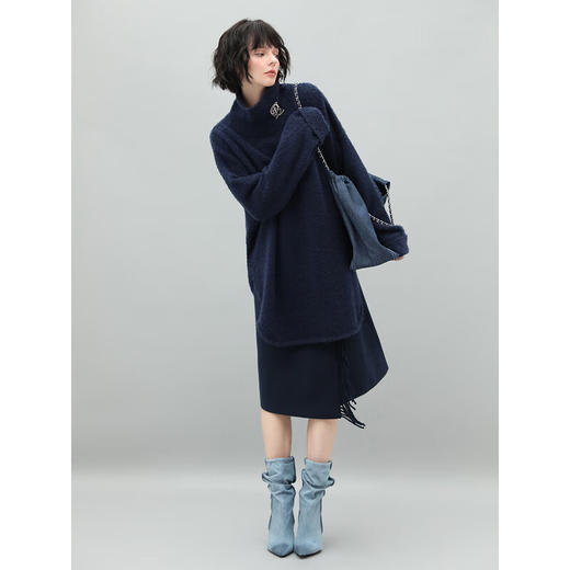 COCOBELLA设计感流苏优雅毛呢半身裙通勤及膝半裙HS561 商品图3