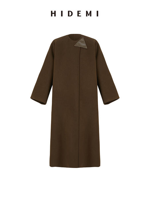 HIDEMI 几何三角形拼皮美利奴羊毛廓形大衣 长款/短款 商品图9