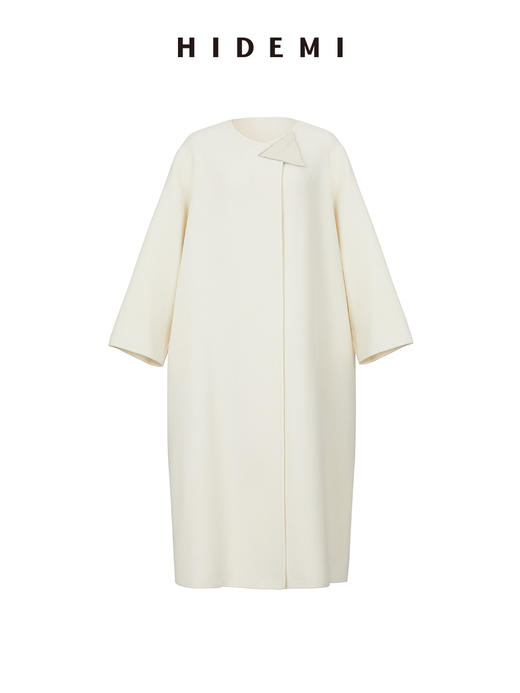 HIDEMI 几何三角形拼皮美利奴羊毛廓形大衣 长款/短款 商品图10
