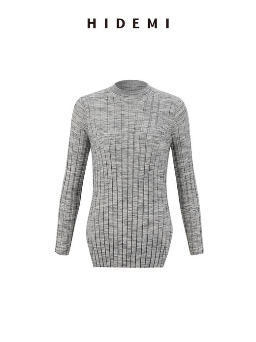 HIDEMI 极细美利奴羊毛花纱设计感前短后长开衩针织毛衣 花灰色/黑色 商品图8