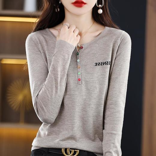 条纹针织衫女春秋装新款韩版洋气圆领套头内搭长袖打底上衣 商品图2