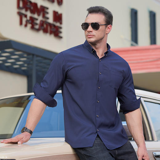 一口价【新款DM】多色加肥加大长袖衬衫显瘦高弹力休闲商务衬衫 商品图0