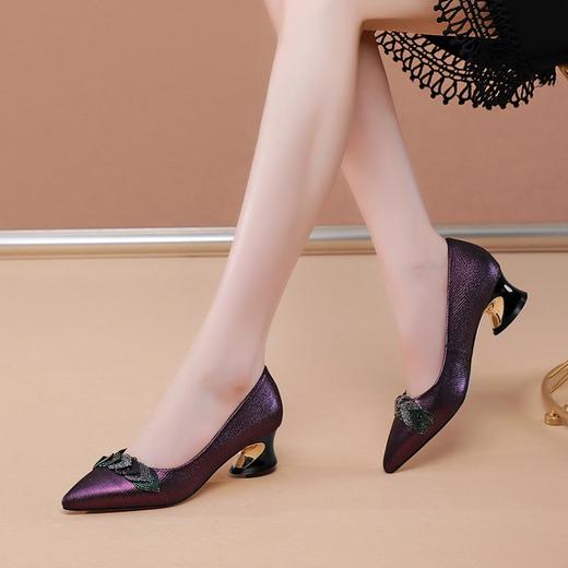 尖头粗跟单鞋，时尚中跟羊皮低帮鞋四季鞋JLD-206 商品图2