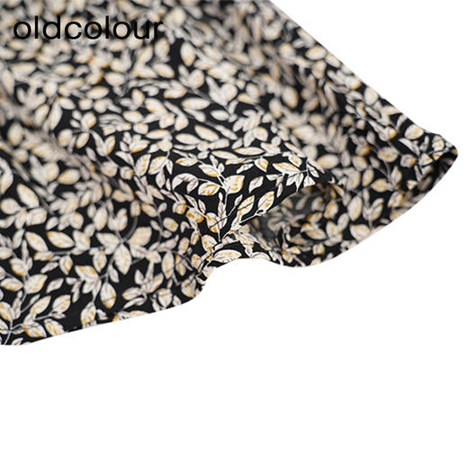 oldcolour黑色碎花连衣裙秋季新款方领拼接中长裙女GO31013029 商品图3