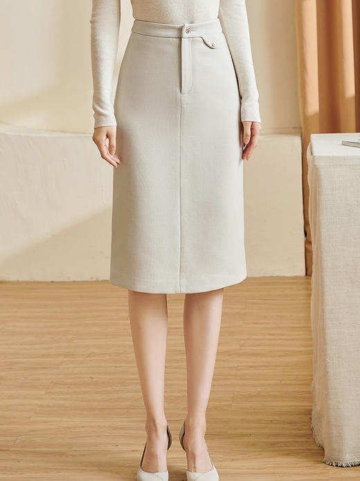 米思阳2026春季新款百搭高级感直筒半身裙高腰开叉纯色一步裙3092 商品图3