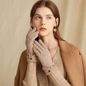 帽仕汇-KEYONE 温暖羊毛可触屏手套优雅花边