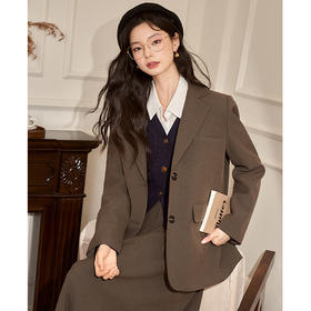 西遇韩系西装外套早春新款复古宽肩宽松显瘦直筒外套上衣女D2238748