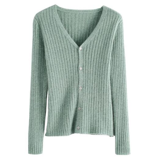 朱砂红色开衫女V领针织衫抽条开衫百搭显瘦打底休闲针织外套上衣 商品图4