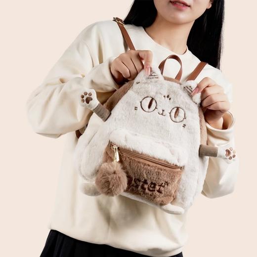 大英博物馆 盖亚·安德森猫和她的朋友们系列 萌猫可爱毛绒双肩包 灰色//驼色 商品图1