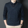 【含有绵羊毛&加绒加厚】圣得西男士假两件商务休闲毛衫秋季新款中青年加厚打底毛衣 商品缩略图1