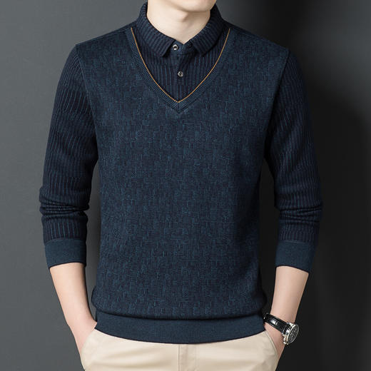 【含有绵羊毛&加绒加厚】圣得西男士假两件商务休闲毛衫秋季新款中青年加厚打底毛衣 商品图1