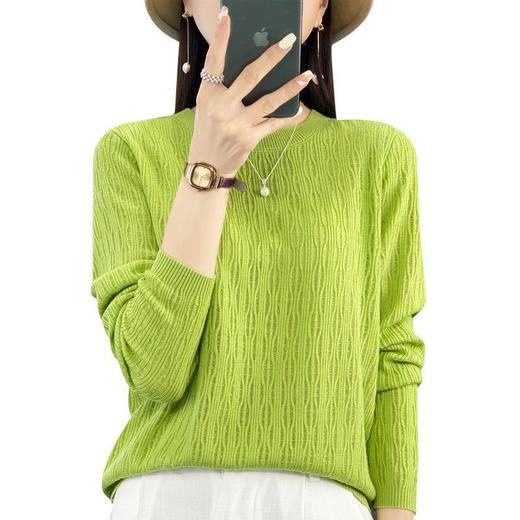 2023春秋跨境女式针织衫韩版圆领镂空精纺羊毛打底衫宽松毛衣 商品图4