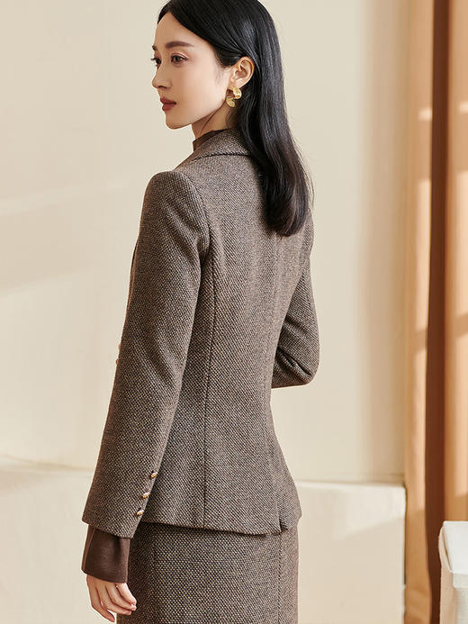 剩S/M 米思阳2026春季新款通勤商务风西装毛呢合身一粒扣羊毛外套女2930 商品图3