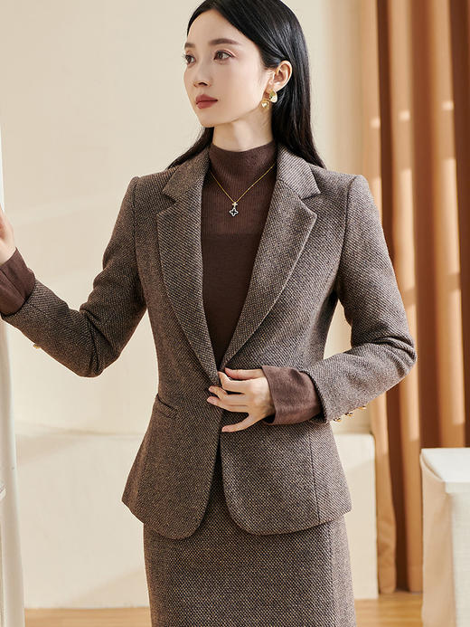 剩S/M 米思阳2026春季新款通勤商务风西装毛呢合身一粒扣羊毛外套女2930 商品图0