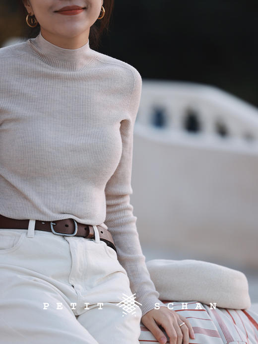 【经典款】PETIT SCHAN小闪 CLO#128 H₂O 水 日本岛精无缝半高领高支超细美丽诺纯羊毛坑条基础打底针织衫 商品图10