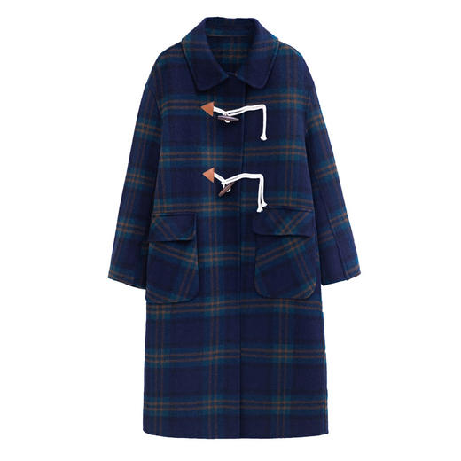 WZNH-WY80589 时尚格纹双面羊绒大衣女2023年秋季上新高端轻奢长款毛呢外套 商品图4