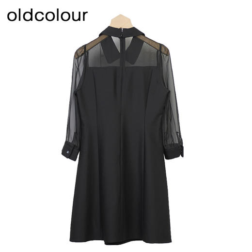 oldcolour网纱小黑裙秋季新款蕾丝拼接A字显瘦连衣裙O31102158 商品图1