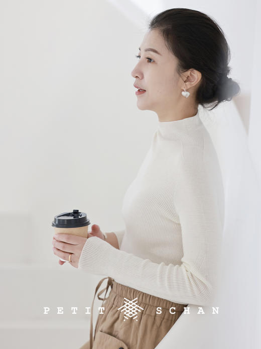 【经典款】PETIT SCHAN小闪 CLO#128 H₂O 水 日本岛精无缝半高领高支超细美丽诺纯羊毛坑条基础打底针织衫 商品图5