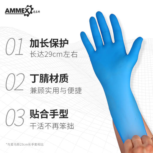 【加长款】一次性蓝色丁腈手套（无粉 麻面）工业/劳保/执勤 100只/盒 WSBNL 商品图1