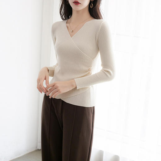 春秋装气质v领薄款毛衣女装内搭针织衫修身套头长袖针织打底衫潮 商品图3
