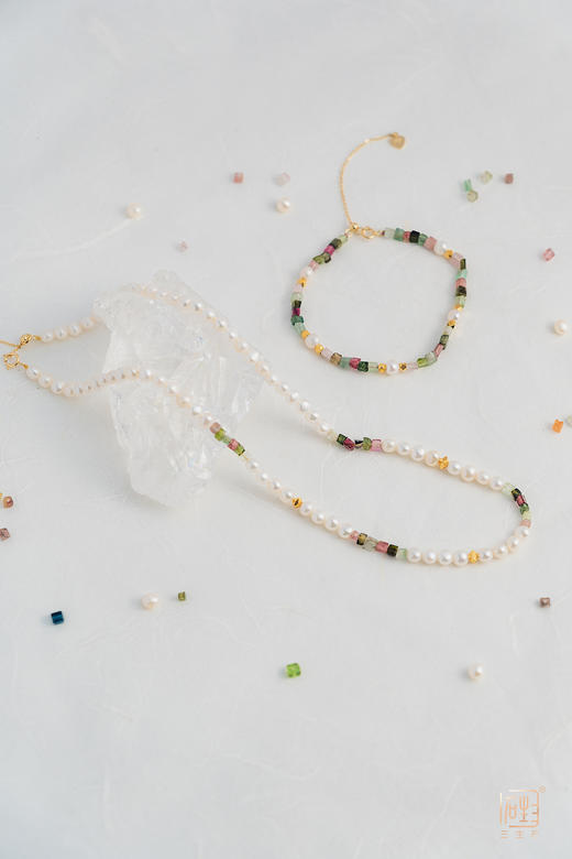 天然BB珍珠碧玺糖块儿项链+手链 商品图8