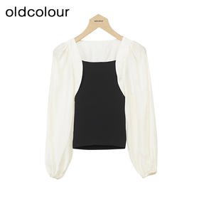 oldcolour法式拼接衬衫秋季新款设计感百搭修身上衣女GO31013021