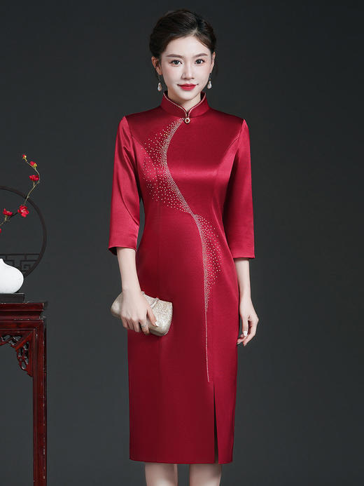 JC-53322喜婆婆婚宴装旗袍秋季婚礼礼服丈母娘年轻时尚敬酒连衣裙 商品图3