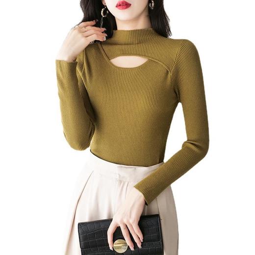 2023秋季纯色镂空半高领套头毛衣女装内搭长袖针织衫外穿打底衫潮 商品图4