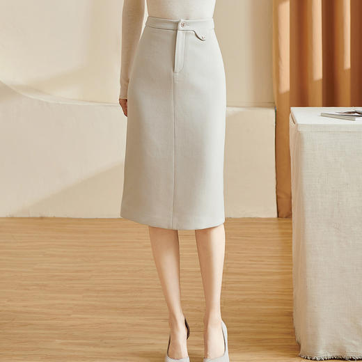 米思阳2026春季新款百搭高级感直筒半身裙高腰开叉纯色一步裙3092 商品图0