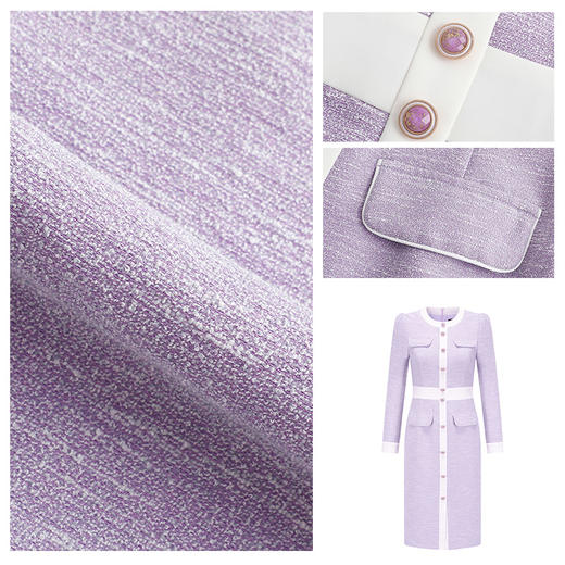 AD肌理感连衣裙2023秋装新款小香风拼接修身裙子紫色中长款 商品图3