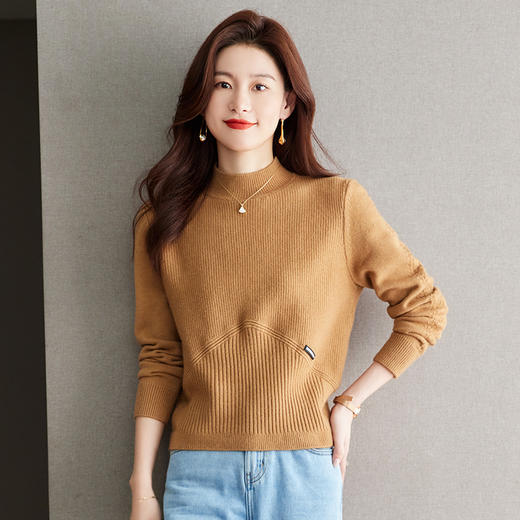 秋冬新款，半高领高腰毛衣女短款宽松小个子针织衫上衣套头衫CC-J259 商品图0