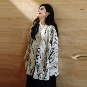 绽放664朵/獨特设计感芦苇提花大V领高级自然文艺气质羊毛外套