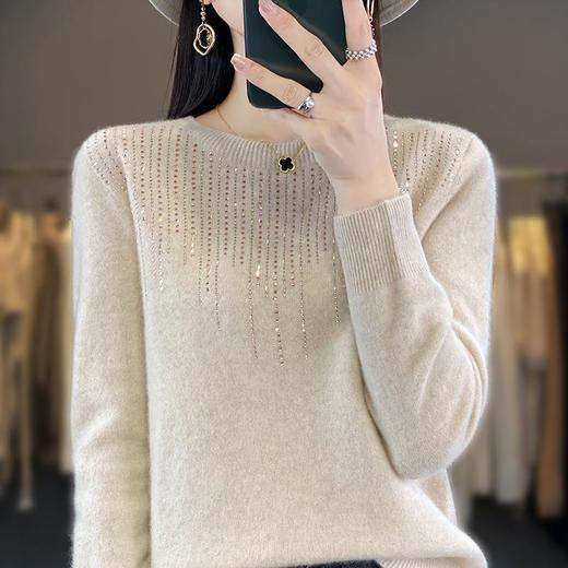 2023秋冬新款女圆领长袖套头亮片针织打底衫 安迪绒一线成衣无缝 商品图2