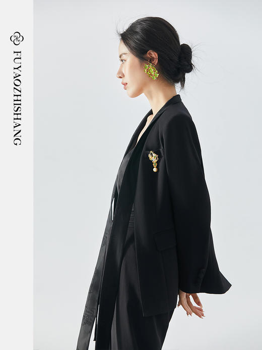 IWY/扶摇系列 素雅艺术 中国风西装拼接提花上衣盘扣新中式女装套装FYC219+FYP221 商品图2