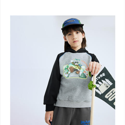 漫画家潮趣童装冬季儿童卡通印花保暖摇粒绒防风连帽卫衣宽松上衣 商品图4